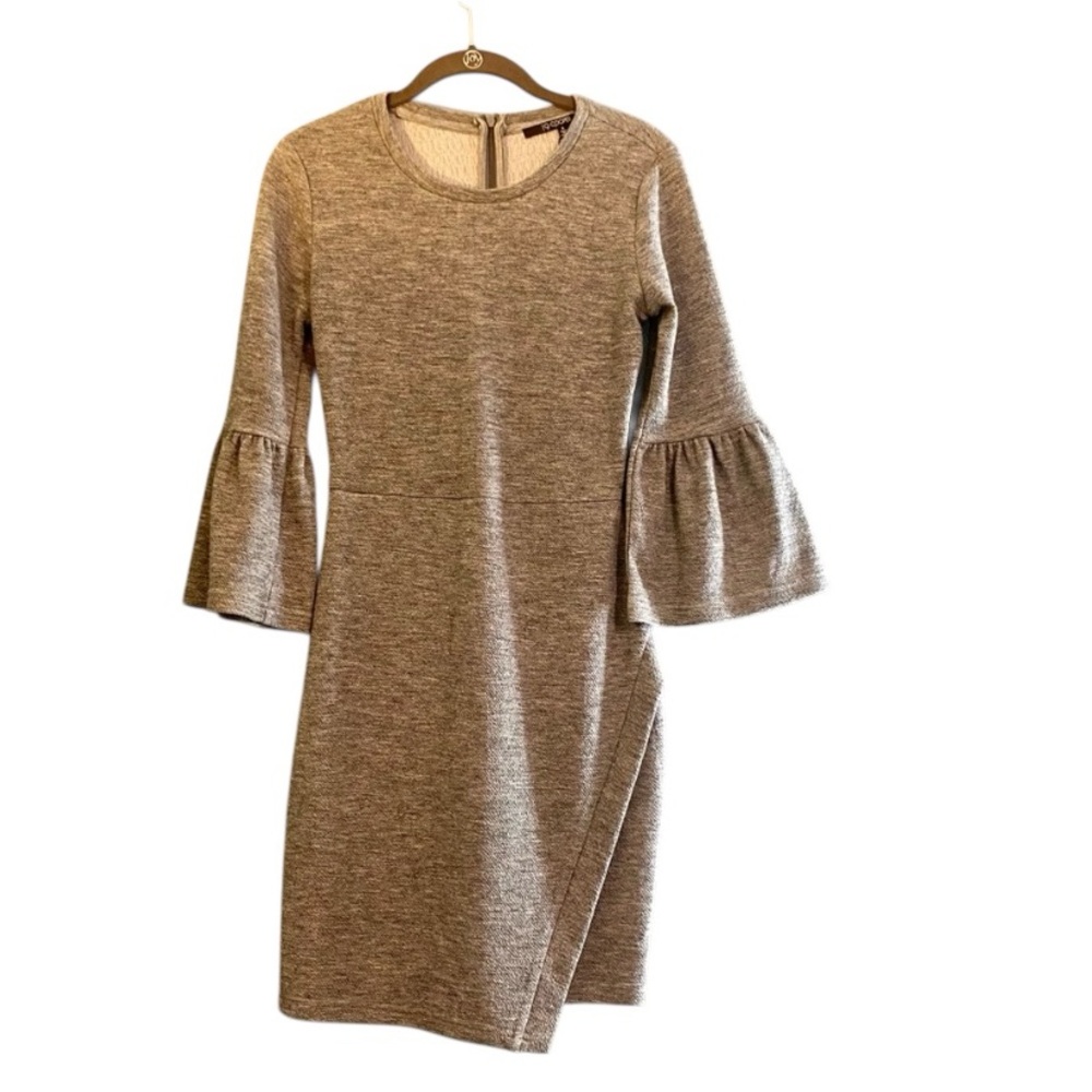 NWT 19 Cooper Grey Bell Sleeve Scoop Neck Split Hem French Terry Dress Sz S